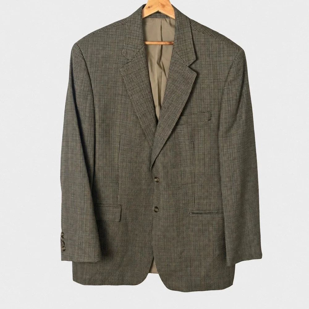 Lauren Ralph Lauren Brown Houndstooth Wool Blazer Sport Coat 44L Dark Academia
